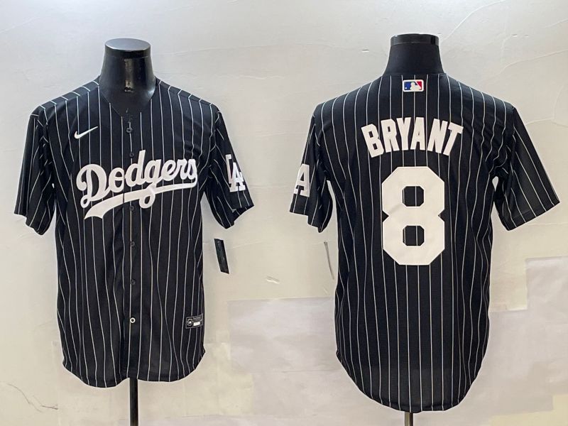 Men Los Angeles Dodgers 8 Bryant Black Stripe Jointly Name 2025 Nike MLB Jersey style 1